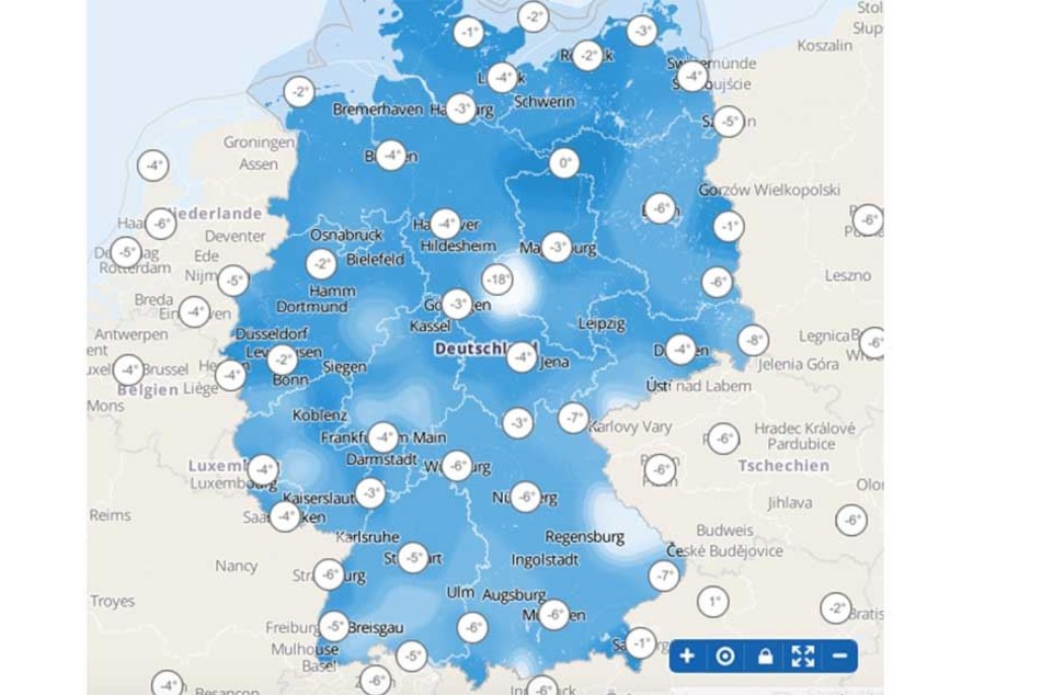 Die gefühlten Temperaturen kommende Woche Dienstag.