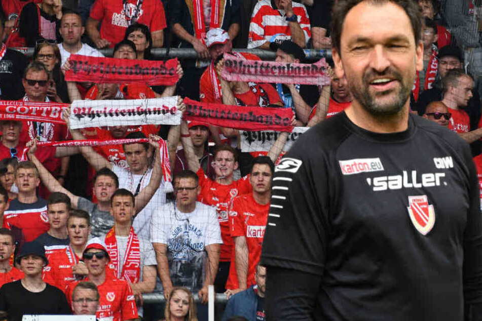 Energie-Trainer Claus-Dieter Wollitz (53) kassierte die erste Niederlage. (Bildmontage)