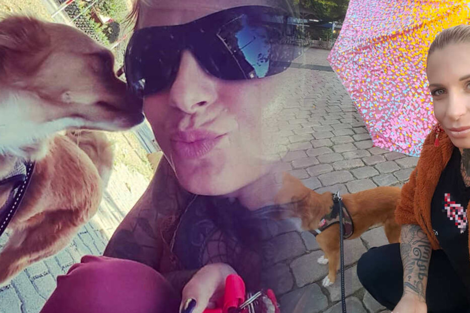 Fotomontage: Ex-Pornostar Samy Fox und ihr vierbeiniger Begleiter sind unzertrennlich.