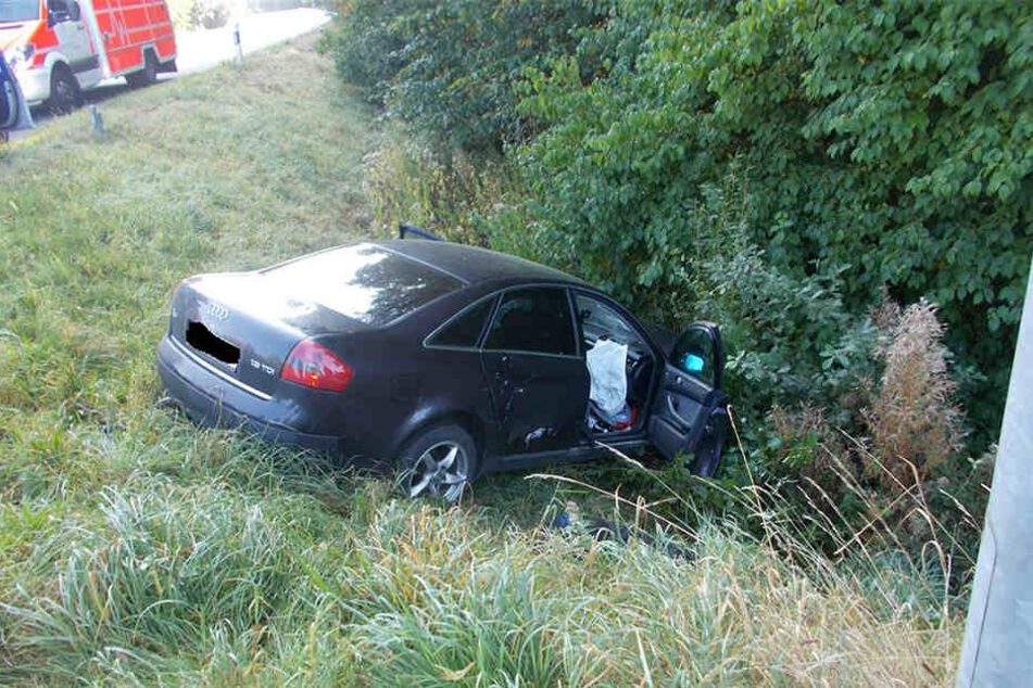 Raser (29) in Espelkamp: Bei dem Unfall schleuderte der Audi in eine Böschung.