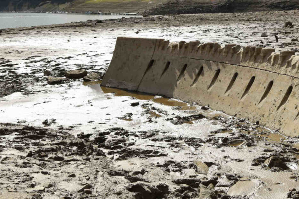 Diese Miniatur-Staumauer ist nur bei sehr niedrigem Wasserstand zu sehen.