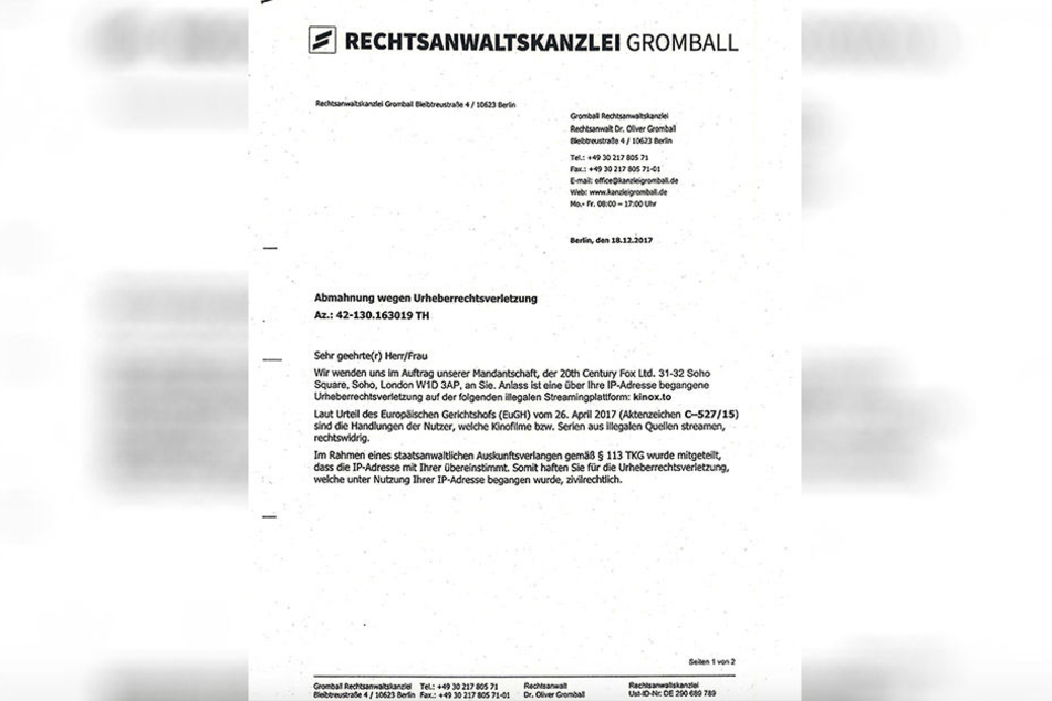 Mit dieser gefälschten Abmahnung versuchen Betrüger 891,31 Euro von den angeblichen Geschädigten einzutreiben.