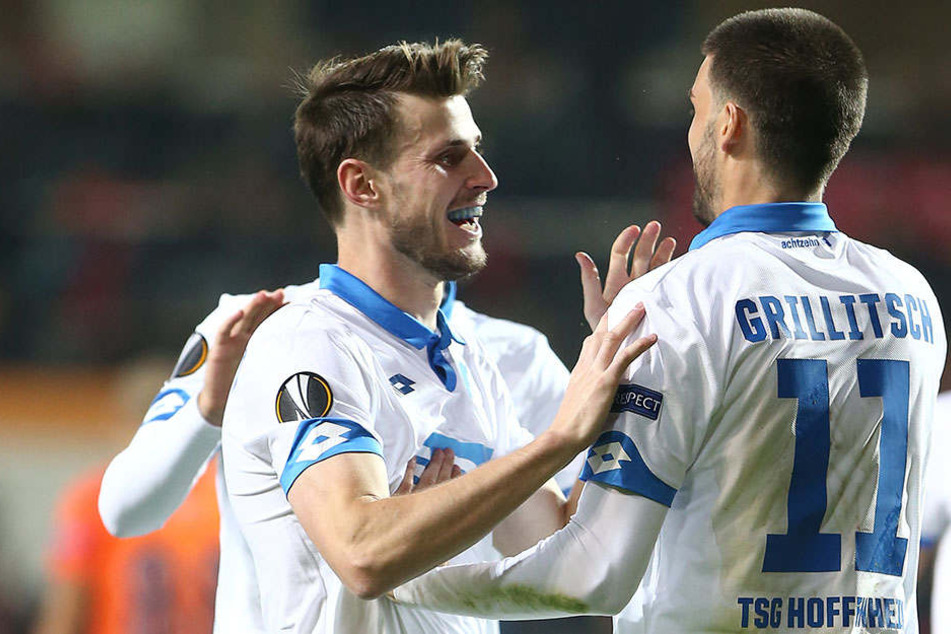 Das war die TSG-Welt noch in Ordnung. Havard Nordveit (l.) und Florian Grillitsch (r.) jubeln über das 1:0.