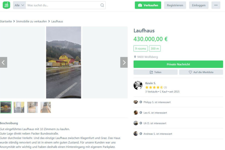 Das Laufhaus geht für 430.000 Euro über die virtuelle Ladentheke.