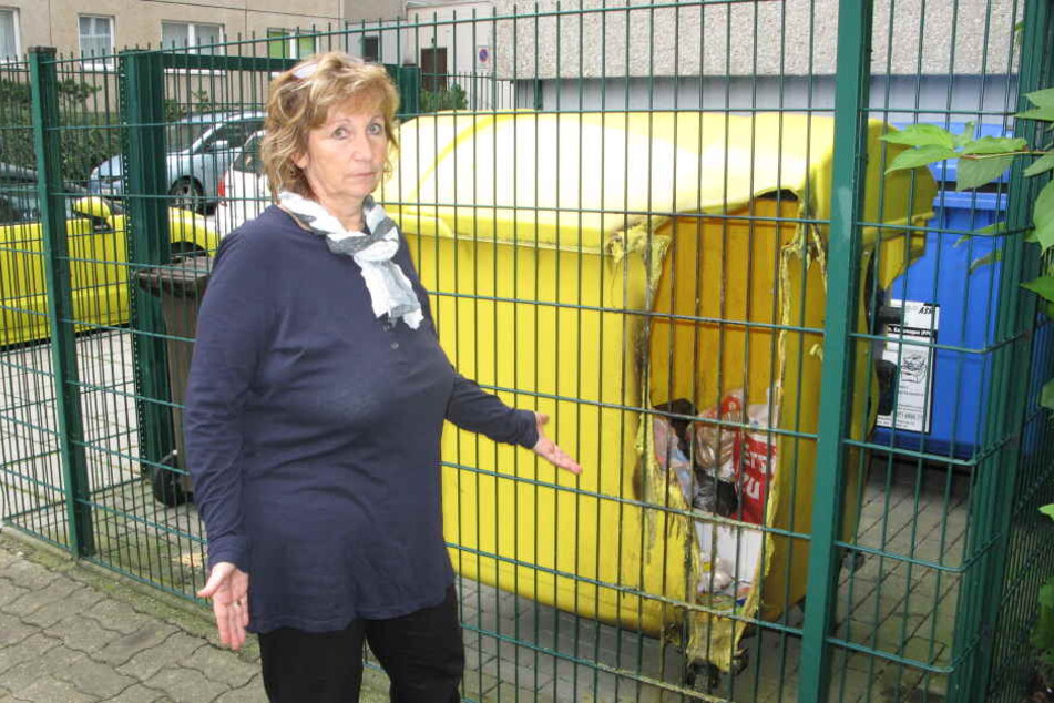 Hat nach dem Mülltonnenbrand neben ihrem Kindergarten in der Ludwigstraße
große Angst: Kerstin Schäfer (59).