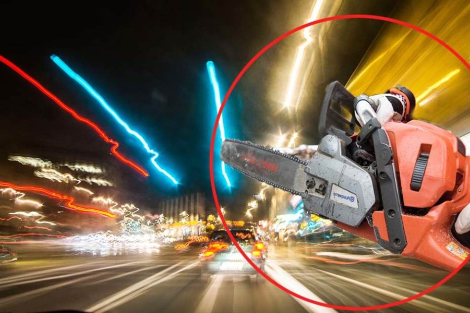 Mit einer laufenden Kettensäge bedrohte ein Mann in Emmendingen mehrere Menschen und Polizisten. (Fotomontage / Symbolbild)