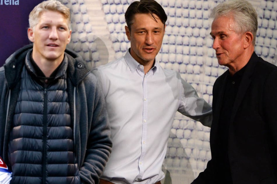 Jupp Heynckes (r.) spricht über Bastian Schweinsteiger (l.) und Niko Kovac (M.).