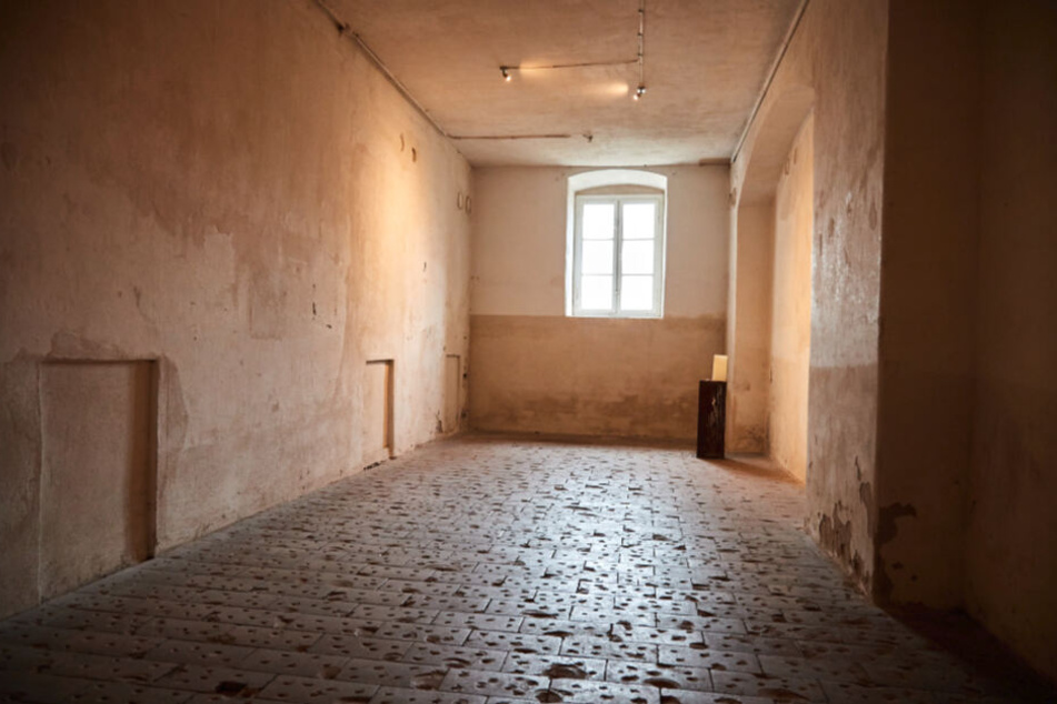 Die ehemalige Gaskammer. Hier wurden 1940 bis 1941 fasst 15.000 Menschen umgebracht. Erst kürzlich entdeckte man links in der Wand den vermauerten Zugang.
