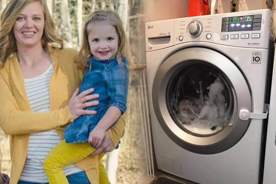 Die kleine Kloe war in dieser Waschmaschine eingeschlossen.