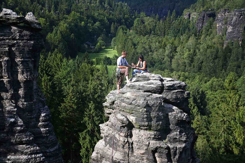 Auf dem Gipfel Johanniswacht: Klettern in der Sächsischen Schweiz ist beliebt.