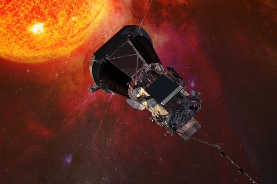 Die Computergrafik zeigt die "Parker Solar Probe"-Sonde der US-Raumfahrtbehörde Nasa auf dem Weg zur Sonne.
