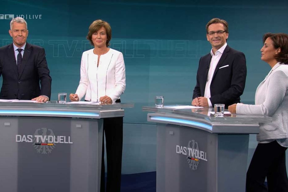 Die Moderatoren von "Das TV-Duell: Merkel-Schulz": (v.l) Peter Kloeppel (RTL), Maybrit Illner (ZDF), Claus Strunz (SAT.1), Sandra Maischberger (ARD).