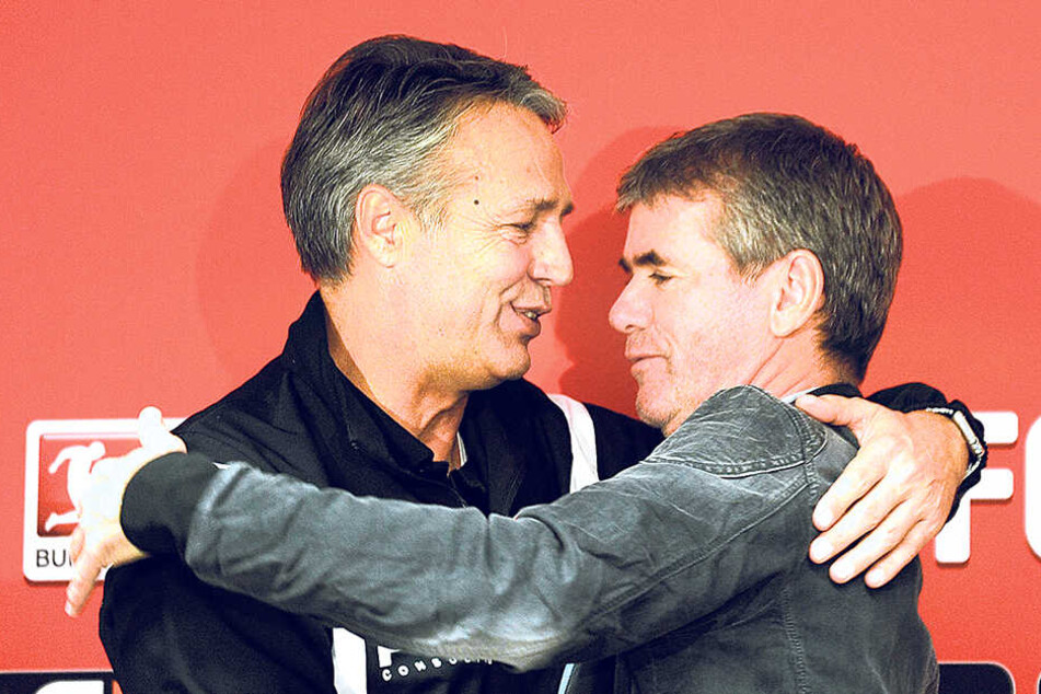 Zwei Trainerkollegen,die sich schätzen: Uwe Neuhaus (l.) und Friedhelm Funkel.