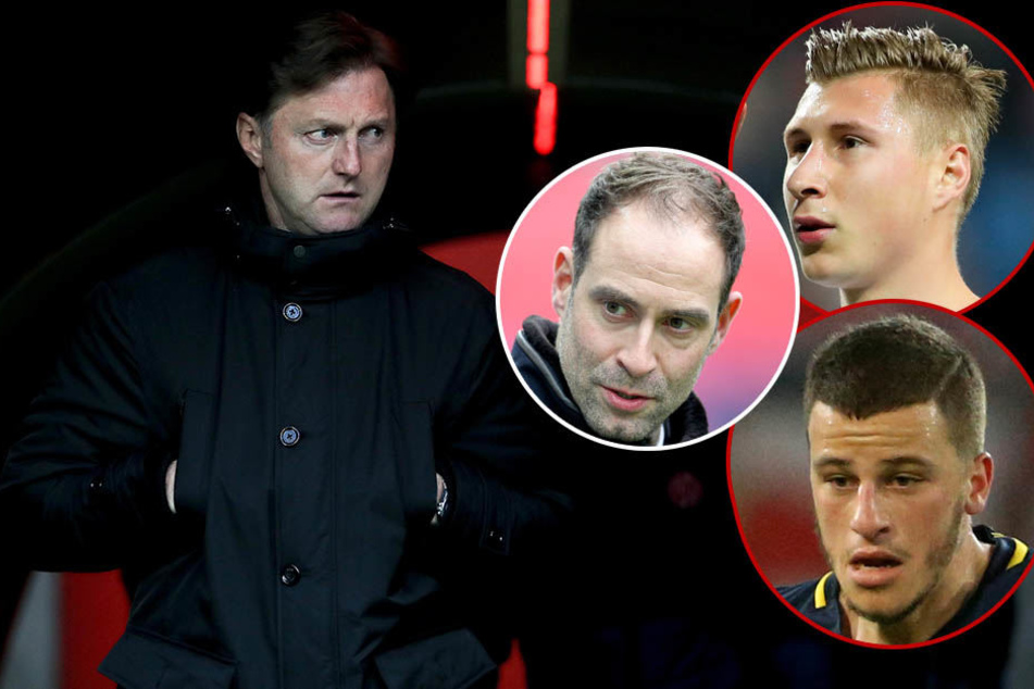 Trainer Ralph Hasenhüttl (l.), Geschäftsführer Oliver Mintzlaff (M.) und die Spieler Willi Orban (oben) und Diego Demme freuen sich auf den SSC Neapel.