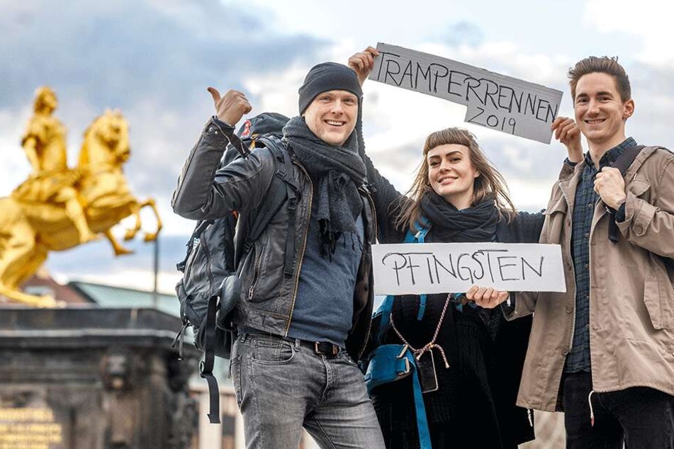 Guido Droth (32,v.l.), Elisa Stahnke (28) und Sebastian Kühn (27) lassen Tramperrennen wieder aufleben.