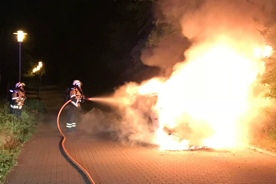 Die Feuerwehr bei den Löscharbeiten.