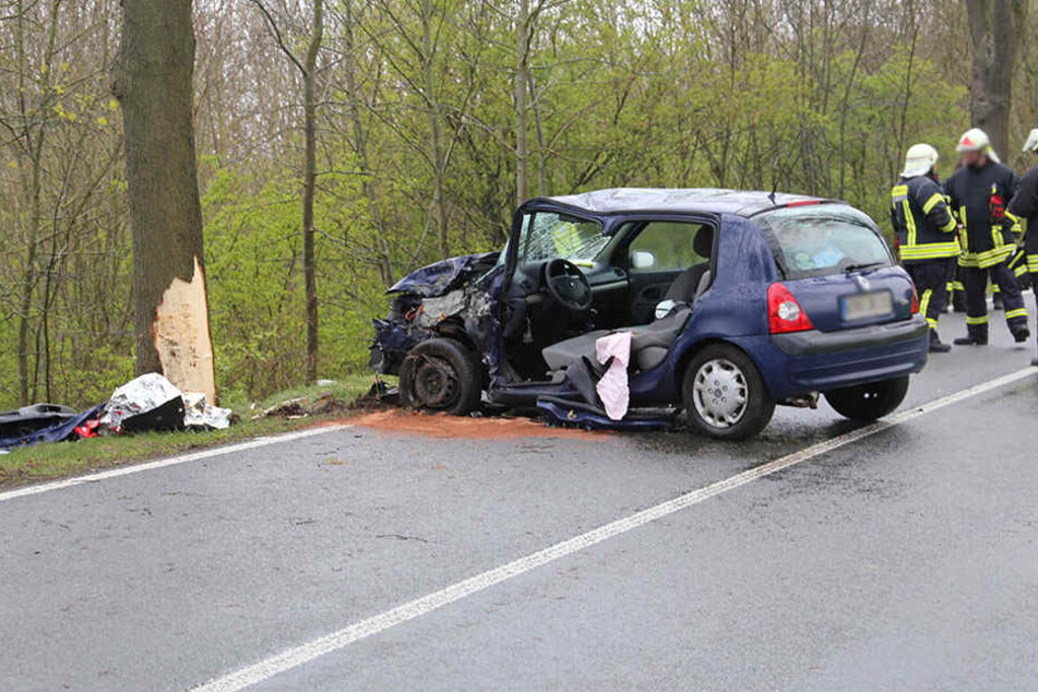 Der Renault krachte gegen einen Straßenbaum.