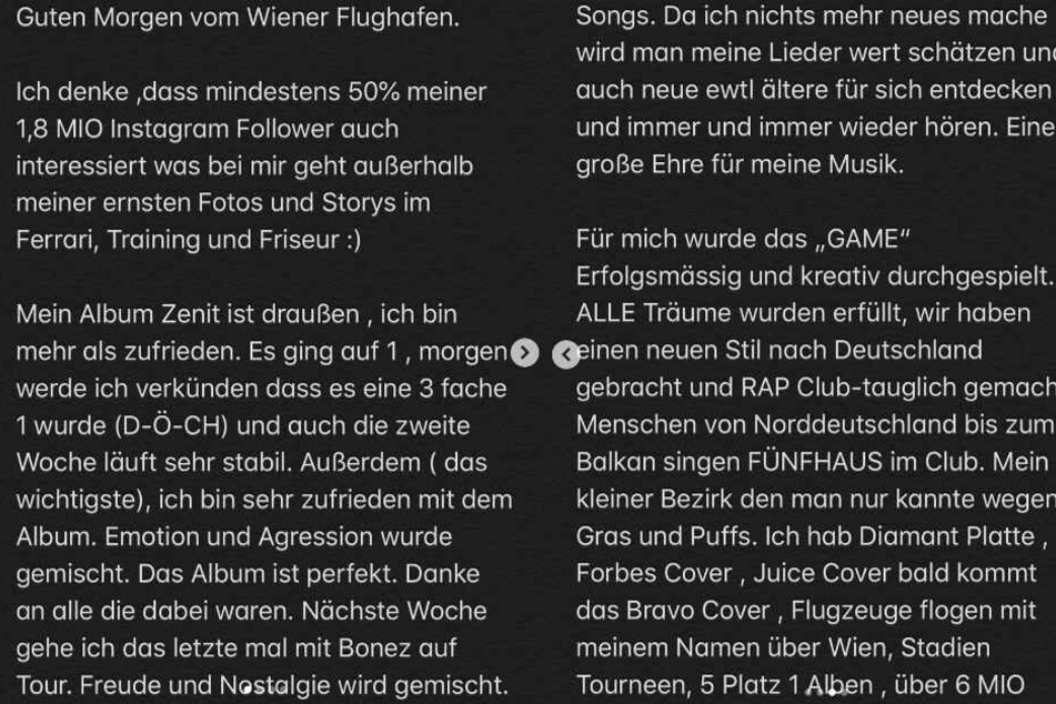 Auf Instagram gibt RAF Camora das Ende seiner Karriere bekannt.