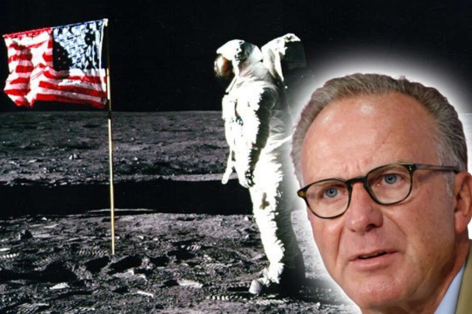 Karl-Heinz Rummenigge (63), Vorstandsvorsitzender des FC Bayern München erinnert sich noch genau an die Mondlandung 1969. (Bildmontage)