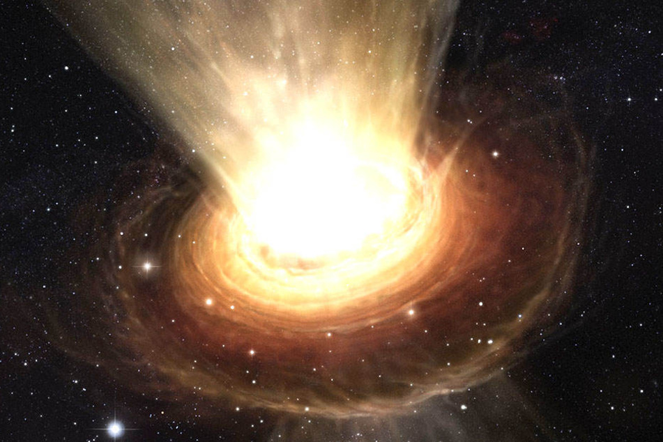 Hier ist die Umgebung des supermassereichen Schwarzen Lochs im Herzen der aktiven Galaxie NGC 3783 im südlichen Sternbild Centaurus zu sehen.