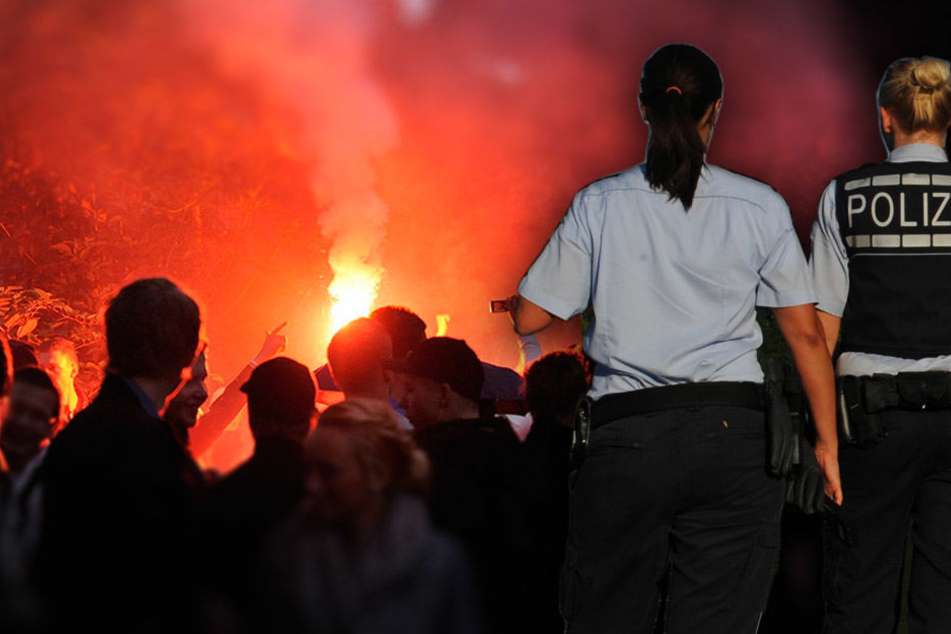 Die Beamten hatten aller Hand zu tun, die betrunkene Meute unter Kontrolle zu bringen. (Bildmontage)