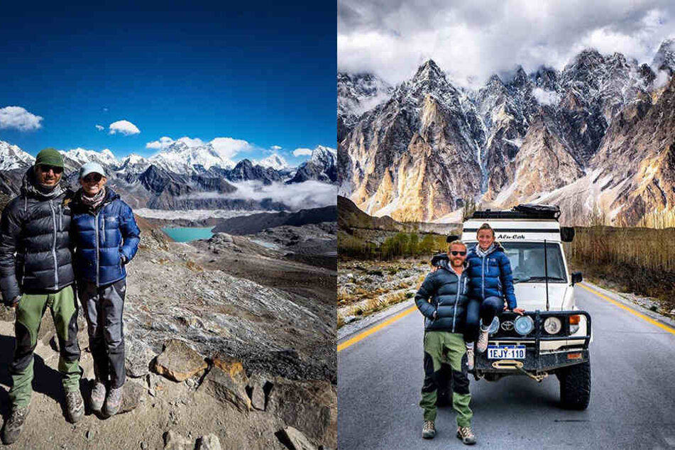Im Himalaja (links) und in Pakistan ließen sich die beiden noch fotografieren.
