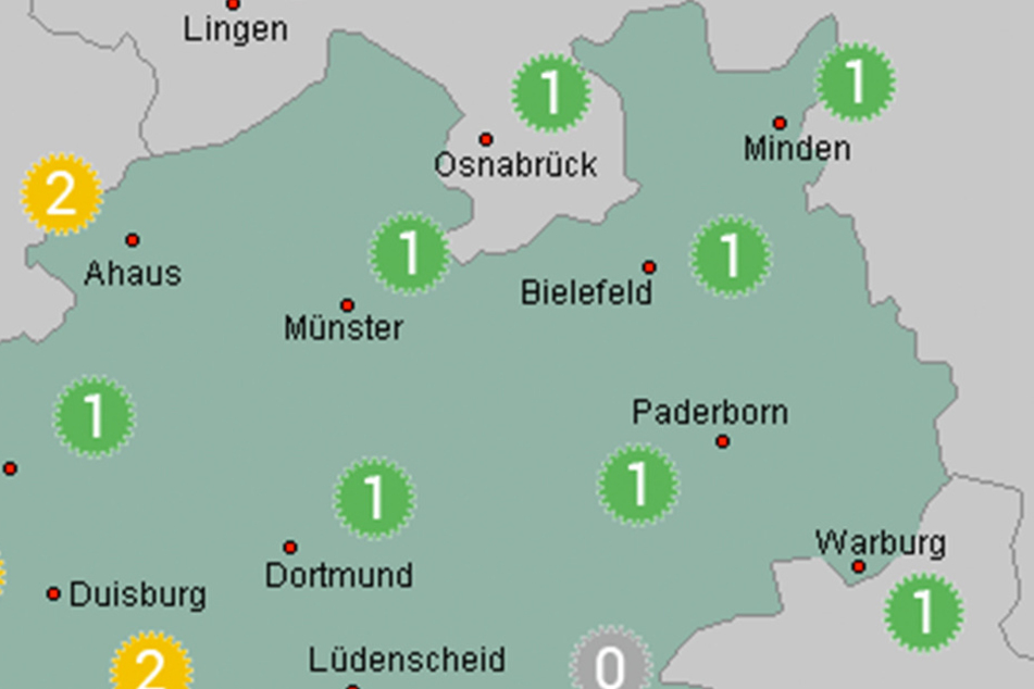 Die Skala geht von 1 bis 3, wobei 1 schwacher Pollenflug darstellt und 3 starken.