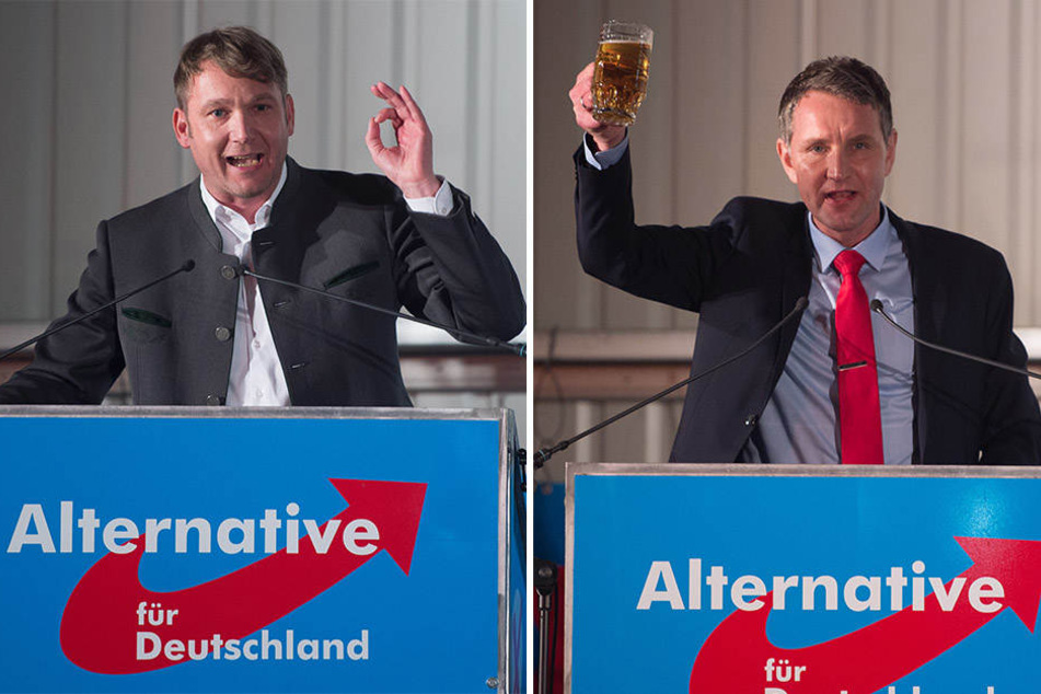 Die beiden AfD-Politiker André Poggenburg (43, l.) und Björn Höcke (46, r.) laden am 23. Juni auf Schloss Burgscheidungen nach Sachsen-Anhalt.