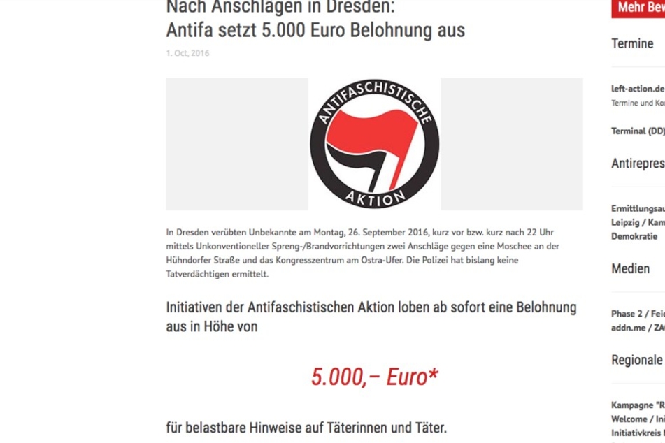 Die Antifa setzt eine Belohnung von 5000 Euro auf die Täter aus.