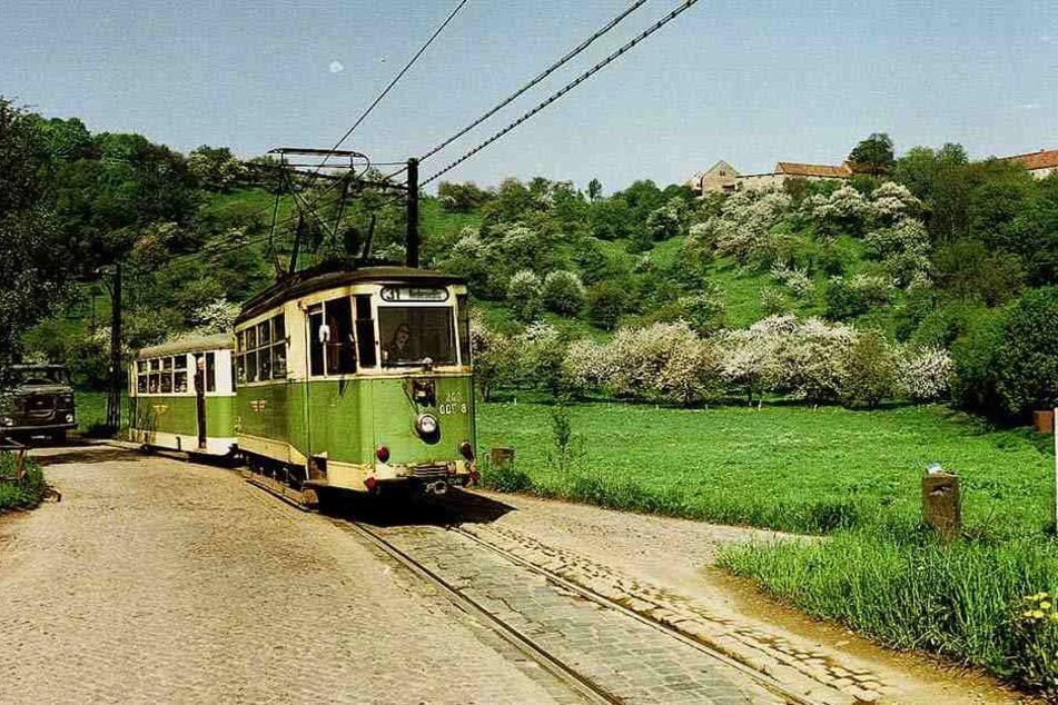 Die Lockwitztalbahn im Jahr 1975 auf Höhe des "Secherhauses".