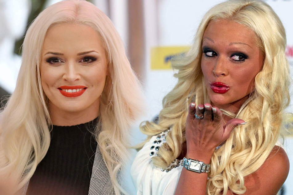 Moderatorin Daniela Katzenberger mit abrasierten und nachgezeichneten Brauen im Jahr 2010 und im November 2017 mit deutlich mehr haarigem Nachwuchs.