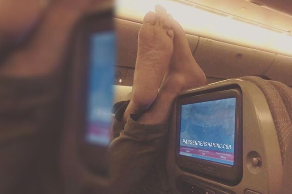 Manchen Leuten ist selbst im Flieger nichts zu Blöde. Schuhe aus und Füße an den nächstbesten Ort ist das Motto dieses Schnappschusses, der die Gemüte erregt.
