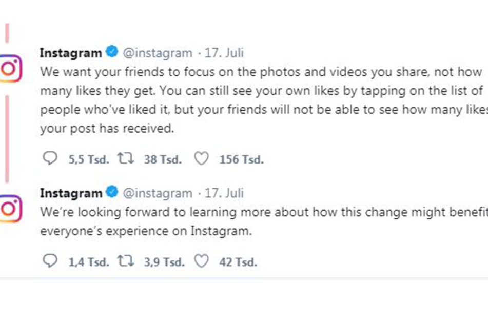Instagram setzt seine User via Twitter über das Experiment und die Gründe in Kenntnis.