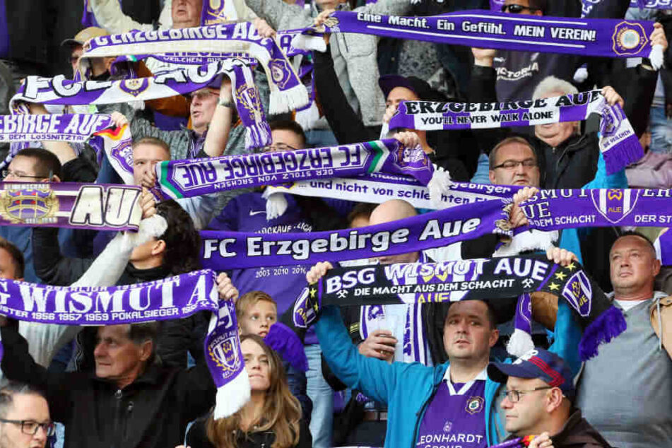 Nicht alle Aue-Fans beteiligten sich am Boykott, eine große Zahl feuerte ihr Team auch an.