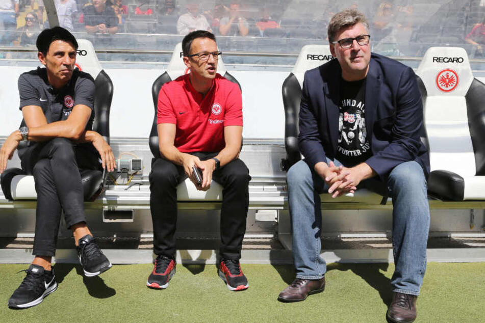 Erfolgreiches Trio: Bruno Hübner, Fredi Bobic und Axel Hellmann (v.l.n.r.) leisten in Frankfurt ausgezeichnete Arbeit.