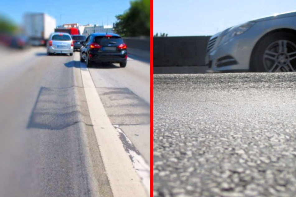 Die mehrere Zentimeter hohen Asphalt-Wölbungen behindern den Verkehr auf der A100.