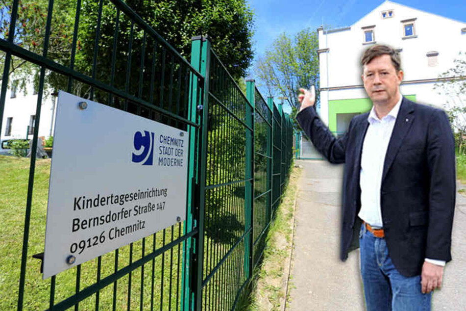 Die Kita an der Bernsdorfer Straße wurde für 3 500 Euro trockengelegt. 14 Kitas stehen bis 2019 auf der Sanierungsliste der Stadt. Stadtrat Andreas Schmalfuß (50, parteilos) kritisiert die schleppenden Kita-Sanierungen.