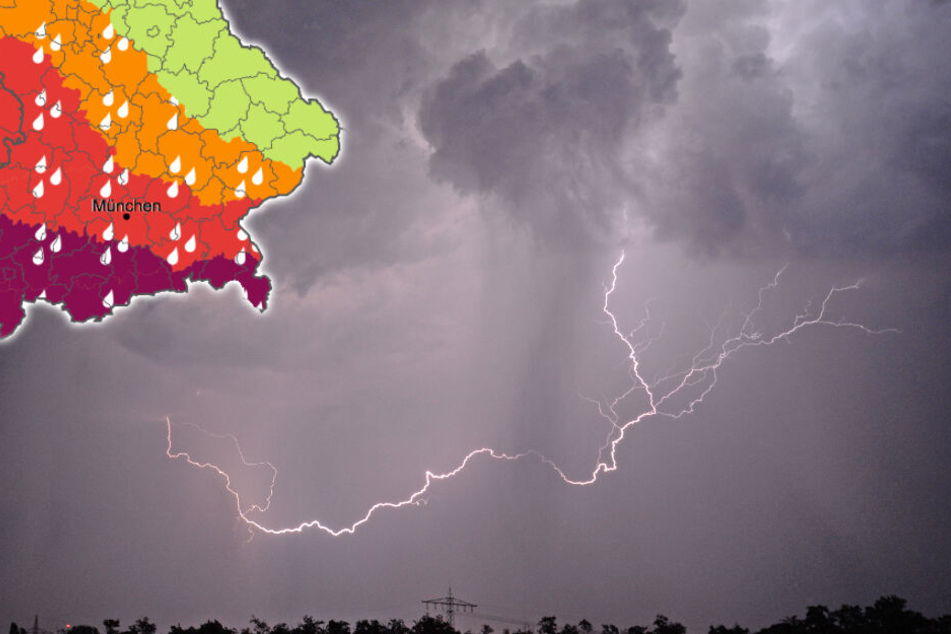 Im Süden Bayerns kann es zu extremen Unwettern kommen. (Bildmontage)