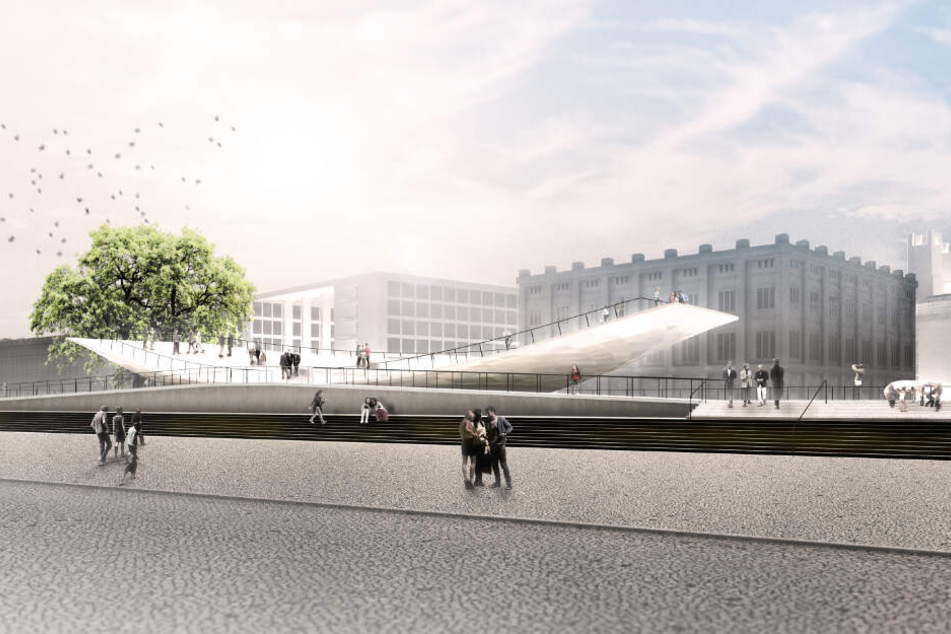 Die undatierte Computergrafik zeigt den Entwurf der Gestalter Milla & Partner für das in Berlin geplante Freiheits- und Einheitsdenkmal.