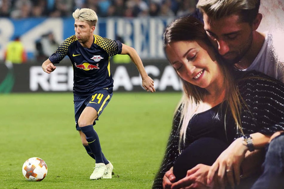 Mittelfeldspieler Kevin Kampl (27) von RB Leipzig und seine Freundin Vanessa (26) werden voraussichtlich am 25. Mai erstmals Eltern. Mittlerweile wurde das Bild (r.) wieder gelöscht.