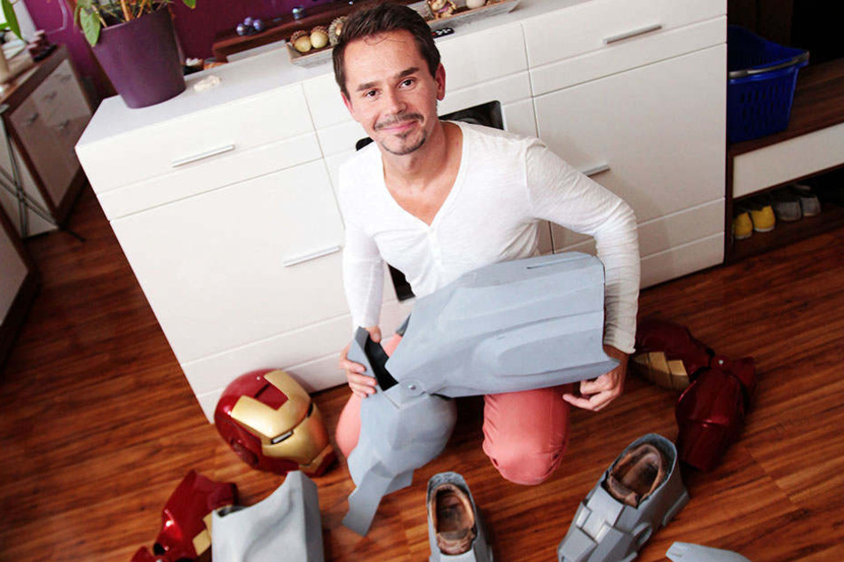 So sah die "Iron Man"-Rüstung von Rocco Zschuppe 2016 aus. Viele Teile waren noch unlackiert oder noch gar nicht gegossen.