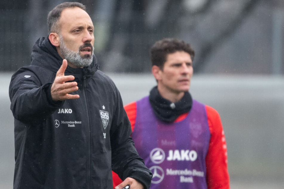 Hat bei seinem ersten Training viel zu gestikulieren: VfB-Coach Pellegrino Matarazzo. Im Hintergrund ist Mario Gomez zu sehen.