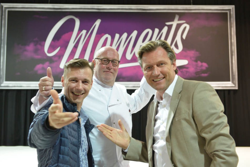 Eingespieltes Team: Showmacher Guido Gentzel (41, v.l.), Küchenchef Andreas Kirsch (58) und Eventprofi Mirco Meinel (45) stellten gestern die neue Dinner-Show "Moments 2" vor.