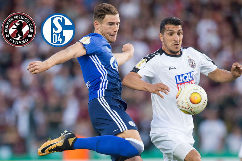 Schalkes Leon Goretzka schlägt den Ball vor BFC Dynamos Ugurtan Cepni (rechts) weg.
