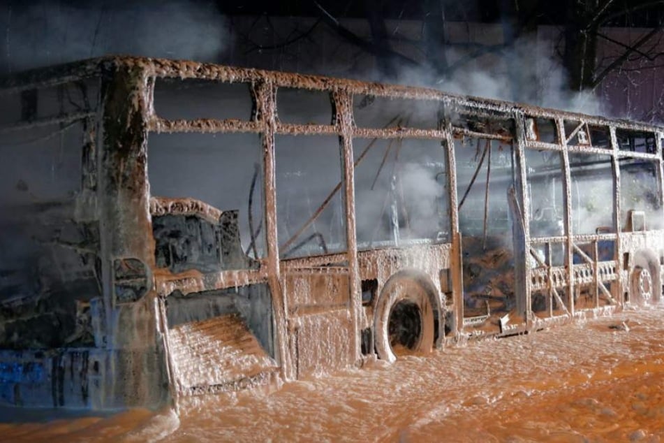 Schnell stand der tonnenschwere Bus lichterloh in Flammen.