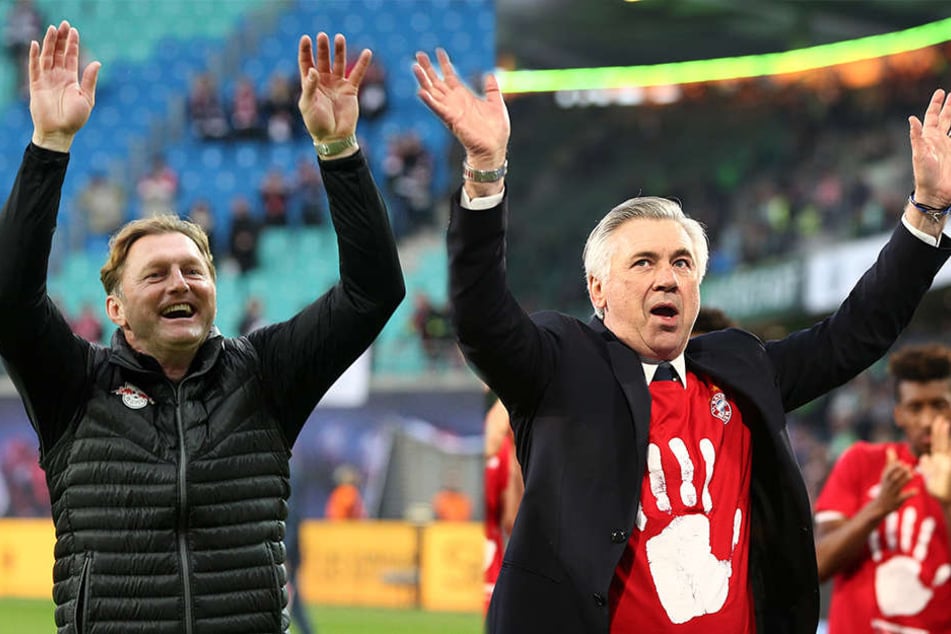 Hoch die Hände, Wochenende! RB-Trainer Ralph Hasenhüttl (l.) und sein Kollege Carlo Ancelotti kamen in den letzten Wochen aus dem Feiern gar nicht mehr raus.