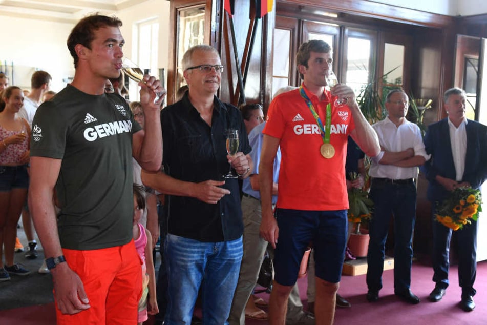 Grohmann (li.) beim Olympia-Empfang 2016, wo er allerdings nur Ersatzmann war.