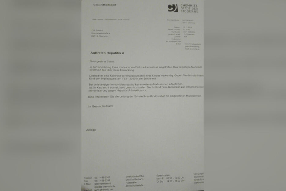 Mit diesem Brief informierte das Gesundheitsamt die Eltern der Grundschüler.