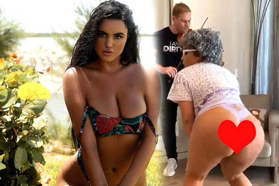Was für ein Anblick: Alexas Morgan (links im knappen Bikini) und rechts als twerkende Rentnerin.