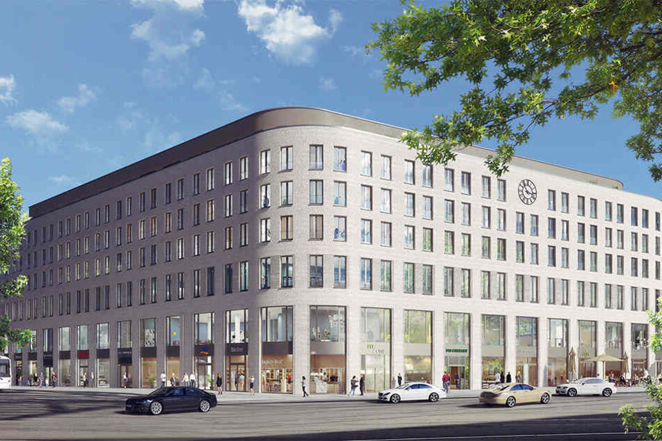 Am Postplatz gegenüber der Altmarkt-Galerie wird momentan dieses künftige Gebäude gebaut.